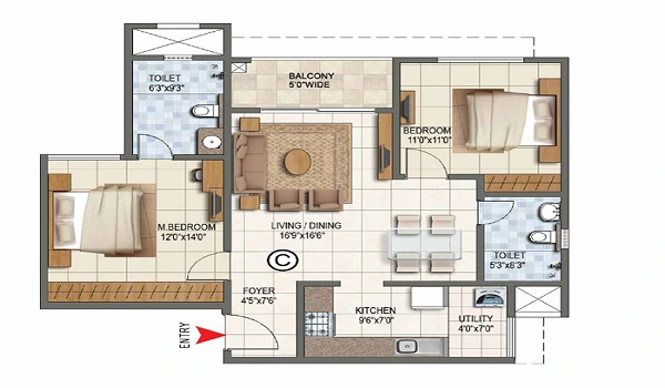 2 BHK floor plan