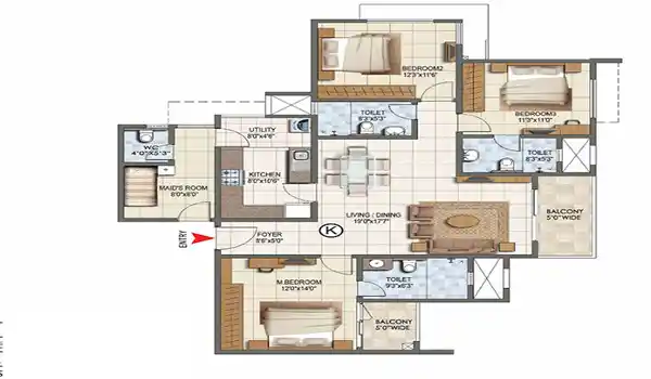 3 BHK floor plan